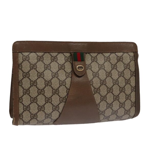 GUCCI GG Supreme Web Sherry Line Clutch Bag PVC Beige Red 89 01 033 Auth - Picture 1 of 13